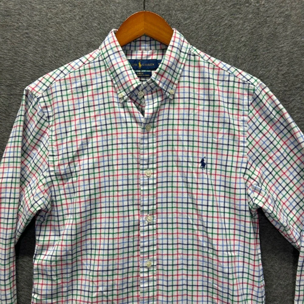 Polo Ralph Lauren Mens Slim‎ Fit Performance Flannel Tattersall Check Shirt M